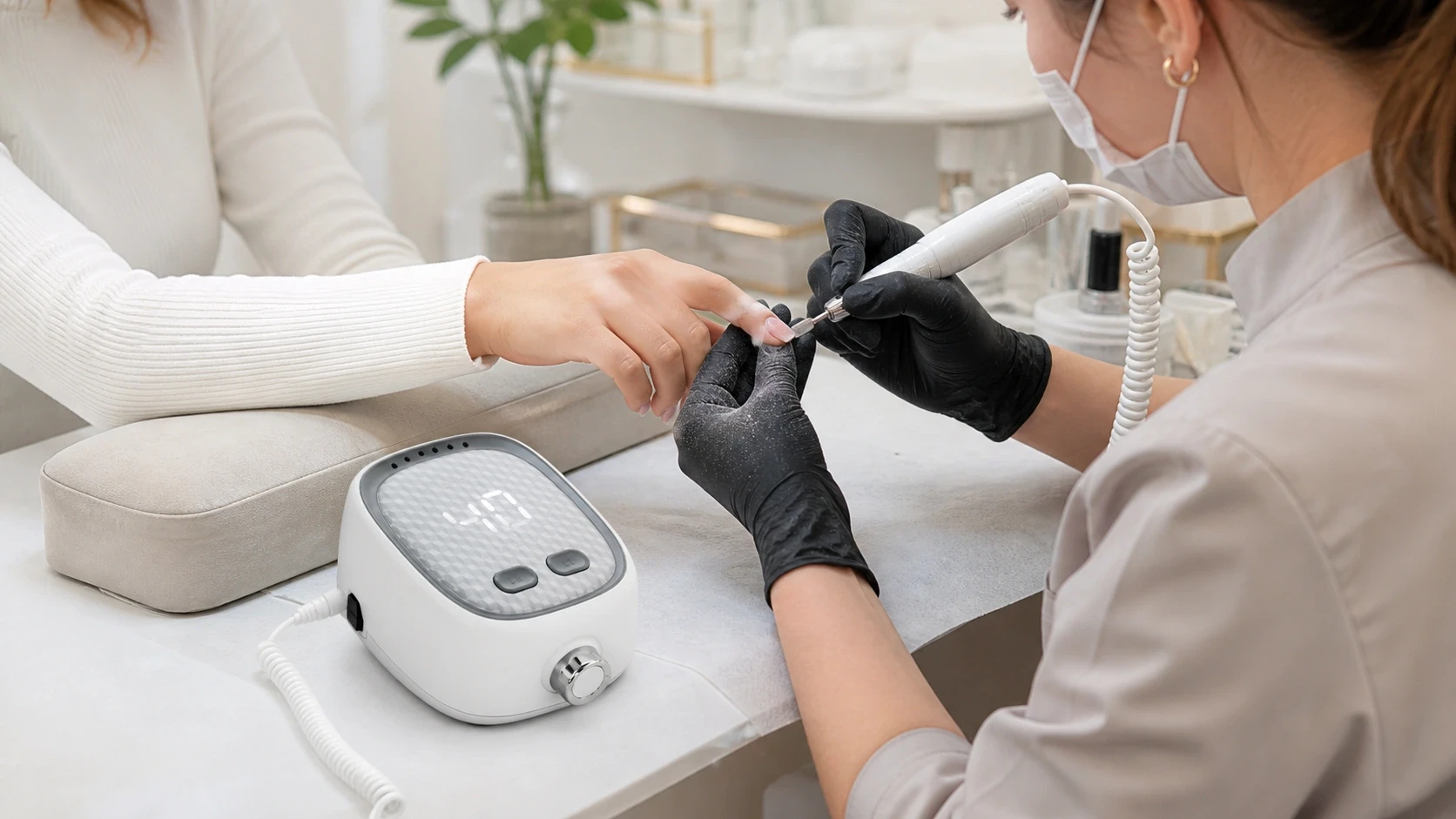 JMD-417 professional nail drill used in a nail salon